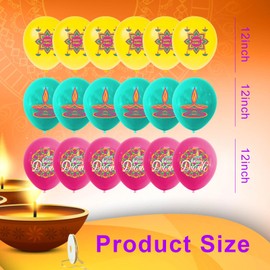 iwiio 18Pcs Happy Diwali Balloons Diwali Decorations Balloons Latex Colorful Balloons Festival of Lights Hanging Decorations, Indian Holiday Party Supplies