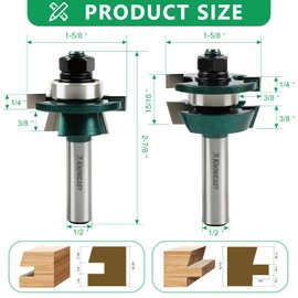 Knoweasy Shaker Style Rail and Stile Router Bit Set with 1/2 Inch Shank, Professional Carbide Tongue and Groove Cutters for Cabinet Doors and Woodworking Projects, Includes Matching Profile Bits