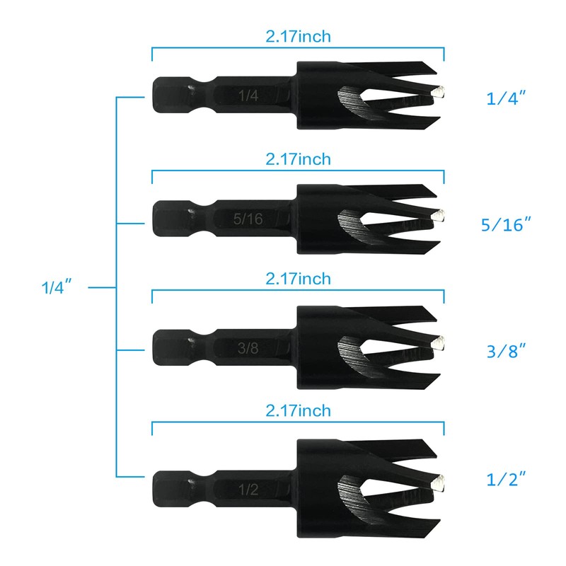 Wood Plug Cutters, 4 pcs Straight Wood Plug Cutters &