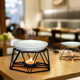 SXCHEN - Soporte de vela de cerámica con forma hexagonal y delicado diseño geométrico, aroma de incienso y aceite esencial, decoración del hogar, diseño elegante, metal negro