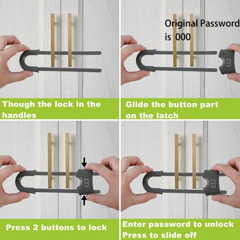 4 PACK Child Proof Sliding Cabinet Door Code Locks Baby