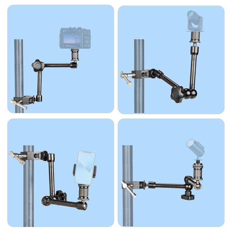 11" Adjustable Magic Arm and Super Clamp with 1/4" and