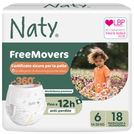 Naty FreeMovers Pannolini a Mutandina, Taglia 6 (14–20kg), 18 pezzi