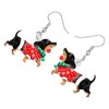 HUAGEO Christmas Acrylic Cute Black Dachshund Dog Earrings Dangle Charms
