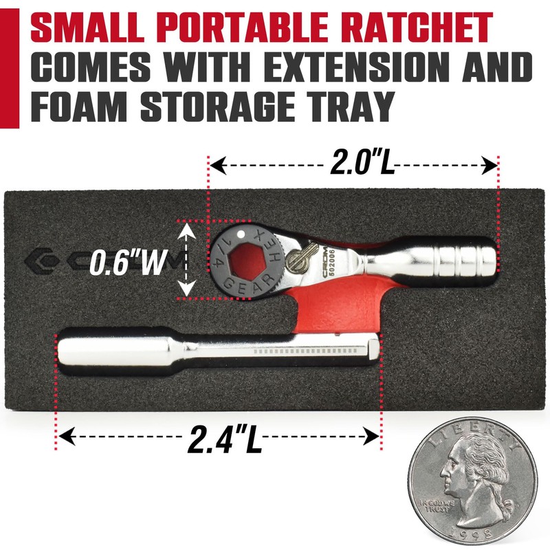 CROM 1/4-inch Mini Ratchet Wrench - Use As 1/4 Bit