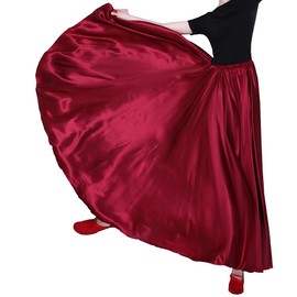 Women Long Tulle Retro Maxi Shiny Skirt for Belly Dancing Dance Costume Cosplay Holiday Weekend Party Dinner (Dark Red)
