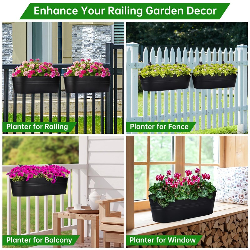 OGIMA Railing Planter Box, 3 Pack 16" Large Hanging Planters