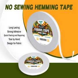 TSSART Fabric Tape - Sticky Double-Sided Tape Strong Adhesive Cloth Tape Press-on Tape, No Sewing or Ironing, Gluing, Alterations and Hemming Tape - 2/5inch Wide 180FT Long