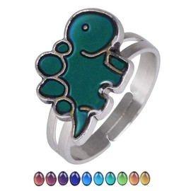 COLORFUL BLING 2Pcs Adjustable Mood Rings Cute Cartoon Butterfly Turtle Color Changing Dinosaur Emotion Feeling Finger Rings for Women Girls Teens Gifts-A dinosaur