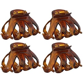 Set of 4 Octopus Hair Claw Clip Butterfly Bull Dog Design Plastic (Brown)