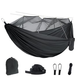 RANIT Camping Hammock with Net, 210T Parachute Nylon Fabric,Single Lightweight Portable Hammocks,Parachute Hammock for Camping, Outdoor Backyard Backpacking,Hiking (Black)