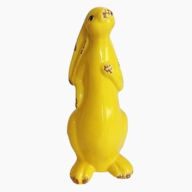 Gishima Ceramic Bunny Rabbits Porcelain Bunny Figurine Decorations Easter Rabbit Statues Home Decor Vintage Style Bunny Figurines Ornament Gift (Yellow)