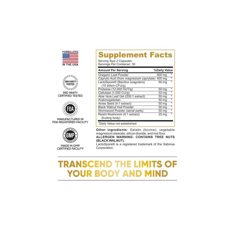 Pure Peak Suplemento Intestinal Candida Cleanse Cápsulas Hierbas Antifúngicas 60