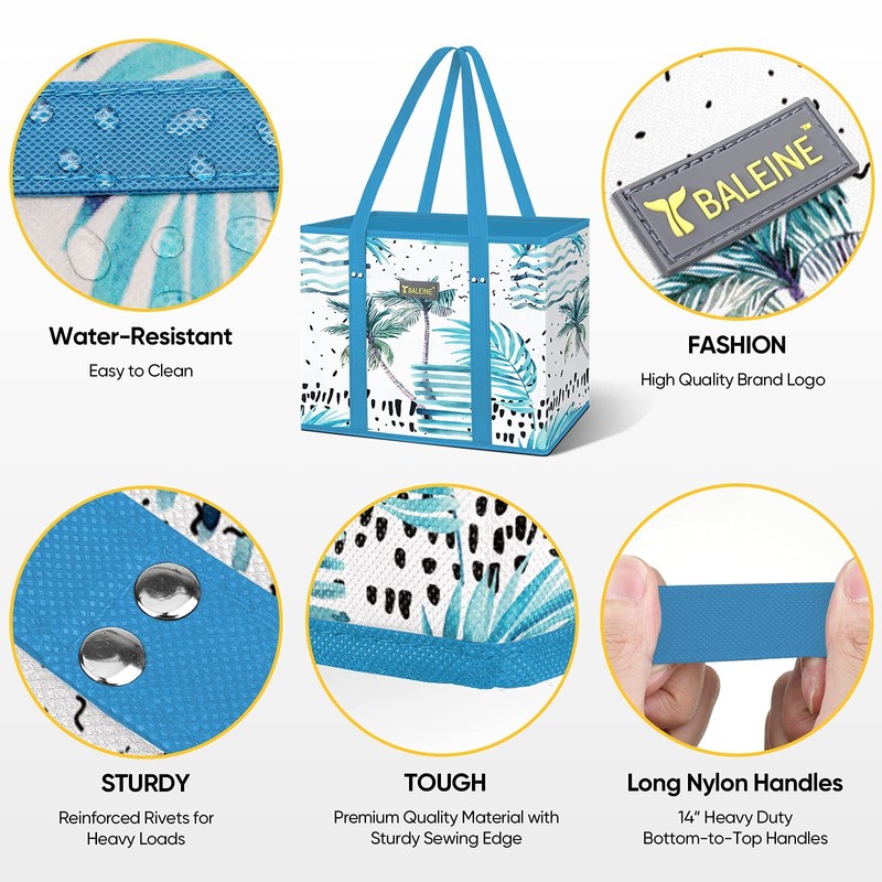 BALEINE 3Pk Reusable Grocery Bags, Foldable Shopping Bags for Groceries