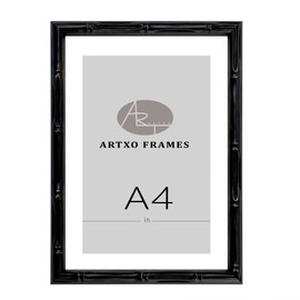 ArtXO A4 Picture Frame Wooden, Display Pictures 6"*8" with Mat or A4 Without Mat,Black Bamboo Poster Frames,Hanging Photo Frame Wall