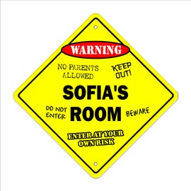 Sofia's Room Sign Crossing Zone Xing | Indoor/Outdoor | 12" Tall Kids Bedroom Decor Door Children's Name boy Girl