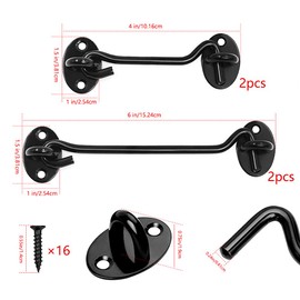 Cabin Hook,Stainless Steel Door Hook and Eye Latch 4Pack Black Heavy Duty Cabinet Latches for Barn Door, Window,Gate,Closet Shed