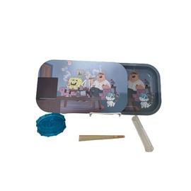 Metal Organizer Rolling Tray Cartoon Anime Design 10x6 Inches Includes Magnetic Cover Lid Multicolor USA10