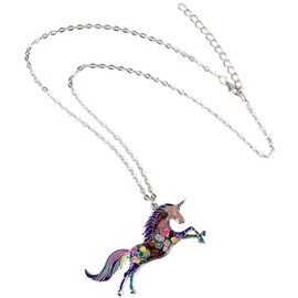 BONSNY Fantasy Collection “NATHIAYA” Enamel Alloy Horse Unicorn Necklace Pendant 18" (Purple)