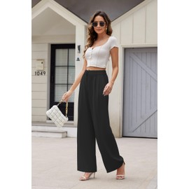 KICZOY Women's Wide Leg High Waist Pants Loose Fit Back Elastic Waist Pleated Front Trousers for Work Casual Black