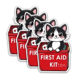 Adorable First Aid Decals (4 Pcs), 4 Inches – Strong Adhesive, Durable, Waterproof – Perfect for First Aid Boxes, Emergency Kits, Medical Supplies