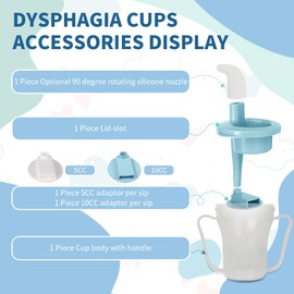 Ehucon - Taza reguladora de disfagia para problemas de deglución, taza provale de 5 cc y 10 cc para ancianos, taza de disfagia para adultos con asas (cuerpo transparente y tapa azul claro)