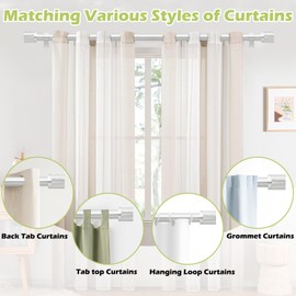 HTZON Silver Curtain Rods for Windows 48 to 84:Modern Decorative Curtain Rod for Bedroom Living Room,Heavy Duty Adjustable Telescoping Single Drapery Pole Set Easy Install,Antique Silver Iron 36-88"