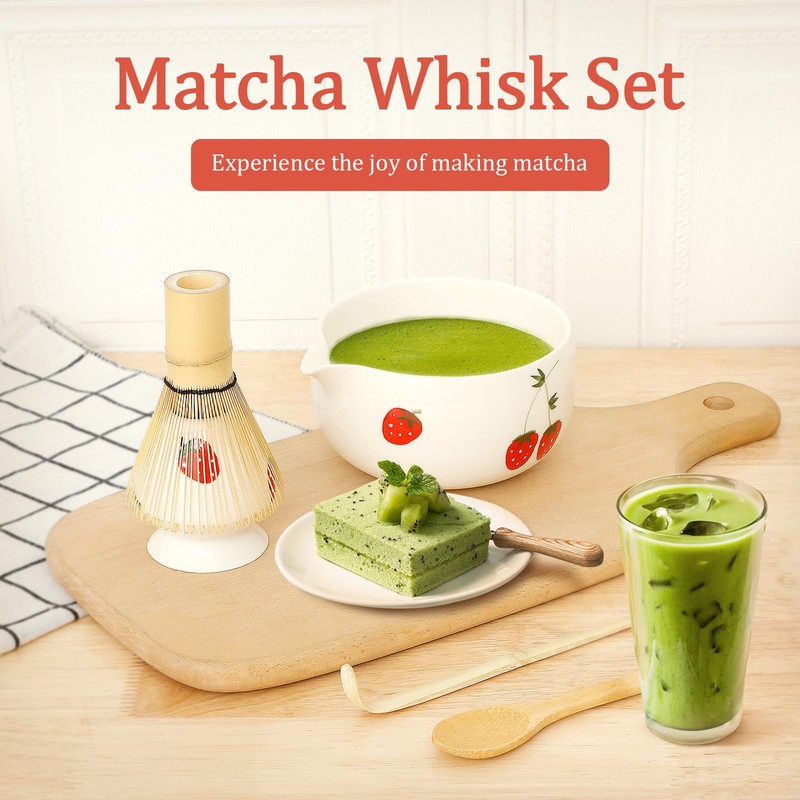Matcha Whisk Set, 5 Pcs Matcha Bowl with Spout and