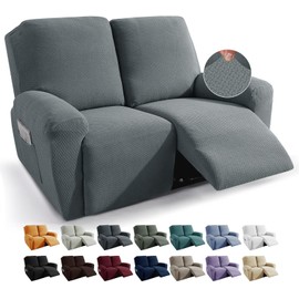 JIVINER 6-Piece Loveseat Recliner Slipcover Stretch Jacquard Recliner Sofa Cover 2 Seater Washable Reclining Couch Cover with Pocket Fitted Furniture Protector Cover (Loveseat Recliner, Light Gray)