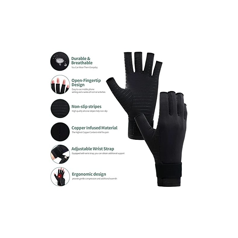 Copper Compression Arthritis Gloves with Strap, Best Copper Infused Glove