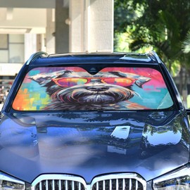 Car Sun Shade Watercolor Sunglasses Schnauzer Windshield Sunshade Protector for Small Car SUV Front Window