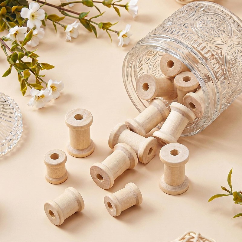 30 PCS Wooden Spools of Crafts, Empty Natural Wood Thread