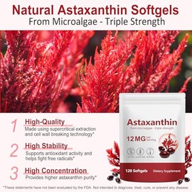 Astaxanthin Supplements 12mg, 120 Astaxanthin Softgels, Premium As-taxanthin Antioxidant Supplements with Antioxidant Activity, Supports Eye, Skin, Immune, Joint, Internal Circulation-4 Month Supply