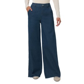 HUE Women's Fashion Jeggings-Cropped Flare, Straight, Bootcut, Wide Denim Leggings, Midnight Rinse Wash - Frayed Edge, Medium