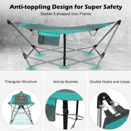 GYMAX Hammock with Stand Included, Camping Hammock with Carrying Bag & Storage Pocket, Portable Heavy Duty Self Standing Hammock, Indoor/Outdoor Hammock Chair for Patio Beach Yard Garden (Turquoise)