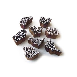 Designer Animal and Bird Pattern Wooden Blocks for Printing (Set of 8)