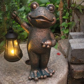 Garden Frog Statue Gifts Outdoor Fairy Garden Accessories Outdoor Lights Solar Garden Frog Decor Art Housewarming Gift for Patio,Yard,Lawn Ornament