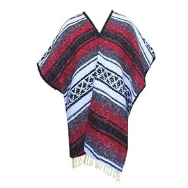 Del Mex Youth Child Classic Mexican Blanket Poncho Pancho Costume (Red)