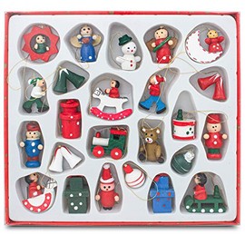 Brubaker 24-Piece Set of Wooden Christmas Tree Decorations, Up to 4cm, Hand-Painted