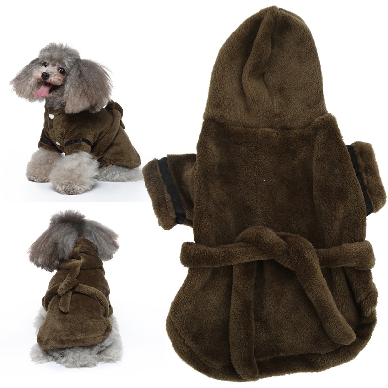 Pet Bathrobe Warm Flannel Quick Drying Dog Hooded Bath Towel