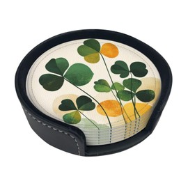 AKMCBSH Set of 6 St. Patricks Day Coaster - Stylish and Durable Non-Slip Drink PU Round Shamrocks Clover Coasters for Home Table Kitchen Office or Bar Decor (030)