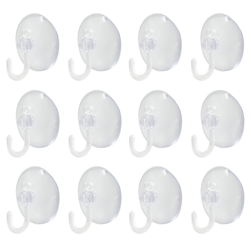 Bonsicoky 12 Pcs Suction Cups with Hooks, 30 mm Clear