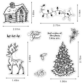 Christmas Tree Elk Clear Stamps for Card Making and Photo Album Decorations, Happy New Year Greeting Words Silicone Stamp House Bulb Transparent Rubber Stamps Seal for DIY Scrapbooking