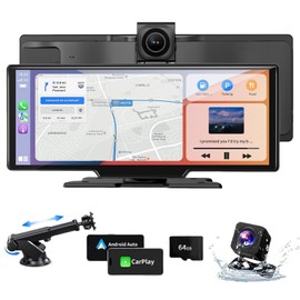 Preshwous Wireless Car Stereo CarPlay Screen for Car with 4K Dash Cam, 10.26" Apple Carplay & Android Auto Screen with 1080P Backup Camera/GPS Navigation/Mirror Link/Voice Control/Bluetooth