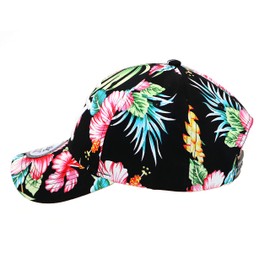 NY Cap Women's Hip Hop Fashion Baseball Round Visor Black Floral Design Adjustable Cap, black