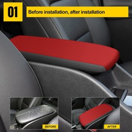AOMSAZTO Console Covers for 2016-2025 Chevrolet Malibu Arrmrest Covers for Chevrolet Malibu Black with Red Leather