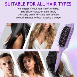 Curly Hair Brush, 2024 Newest Boar Bristle Detangling Brush for Styling, Less Pulling, Soft Curl Hair Brush for Combing Detangling Brush for Men Women Girls (Purple)