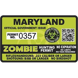 Maryland MD Zombie Hunting Permit - Hunter Response Team Unit 4" Outbreak Sticker