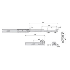 Emuca - Set of full extension ball bearing runners/slides 1,77x9,8 inch (45mm x 250mm) for drawer, 77,16 lb (35 kg)