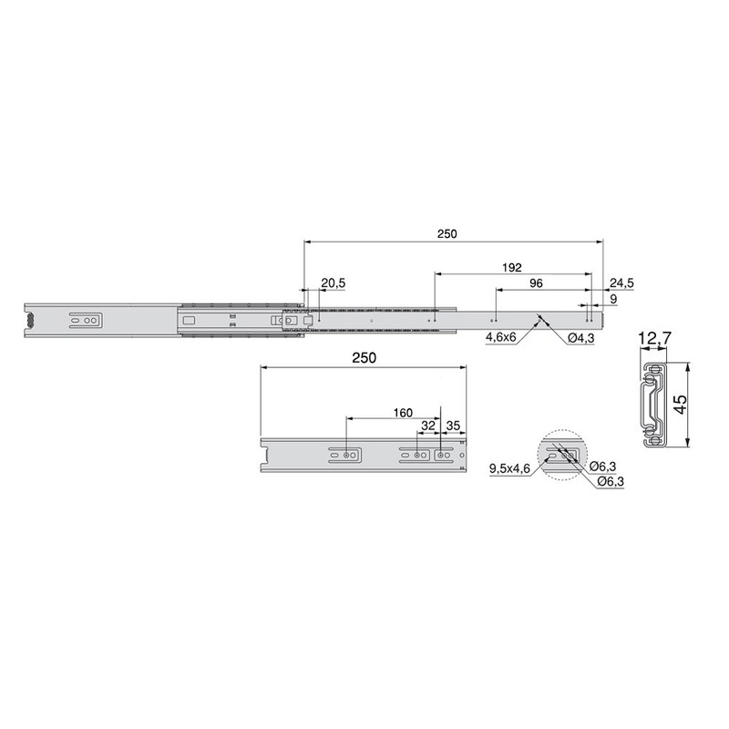 Emuca - Set of full extension ball bearing runners/slides 1,77x9,8